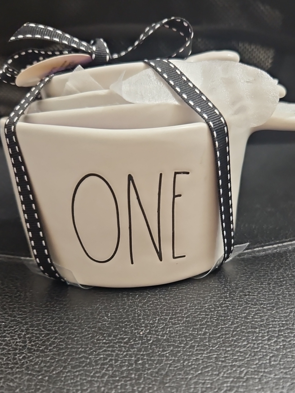 Rae Dunn White Measuring Cups with Black Lettering